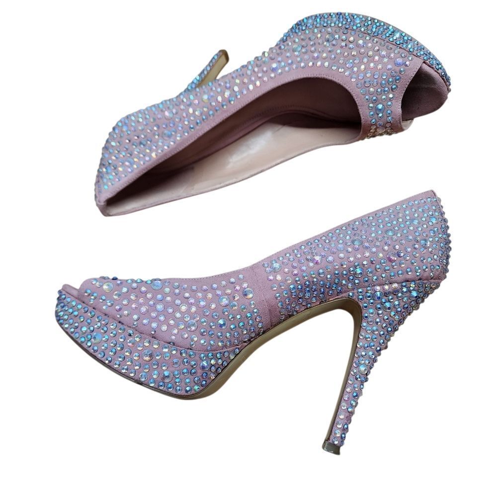 Enzo Angiolini Heels 9.5 Pink Crystal Peep Toe Party Dance Going Out Holiday